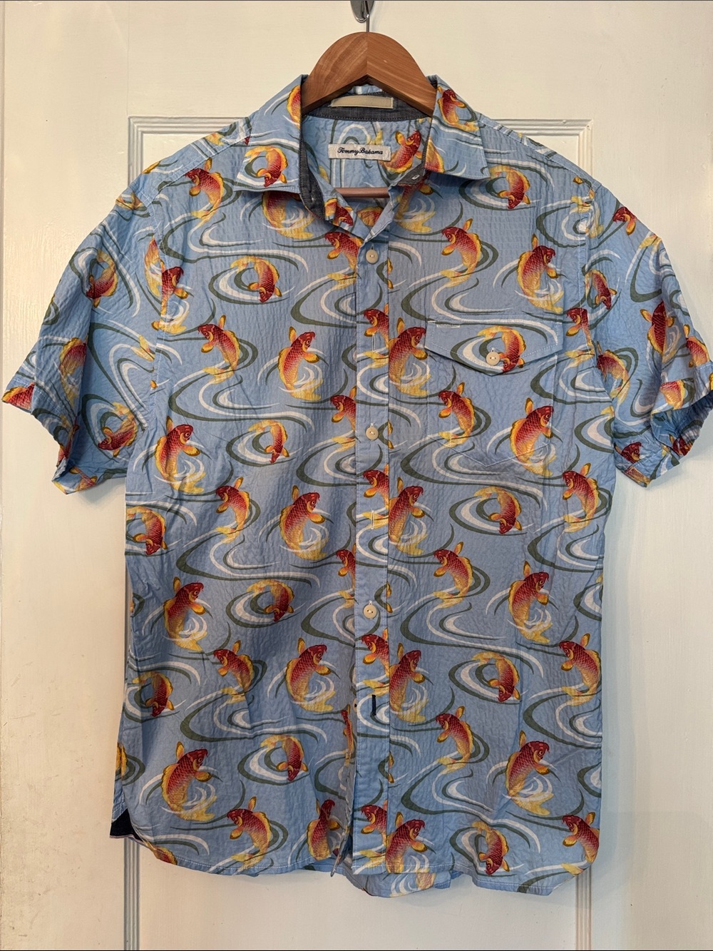 Tommy Bahama Blue Short-Sleeve Koi Print Button-Down Shirt